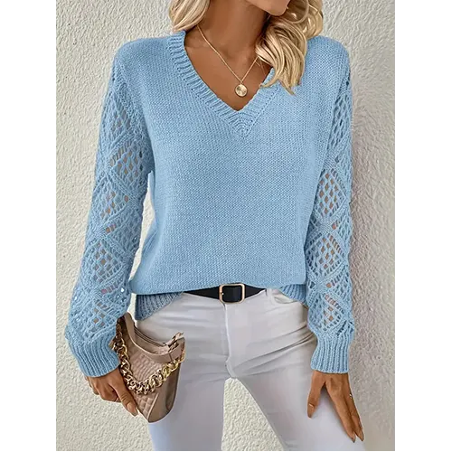 Maglione con Maniche in Pizzo | Scollo a V | Elegante e Femminile