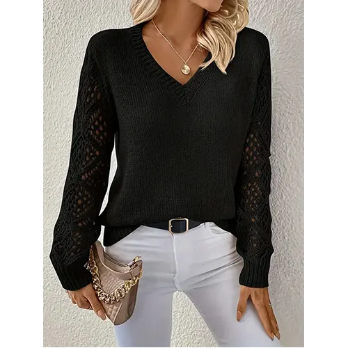 Maglione con Maniche in Pizzo | Scollo a V | Elegante e Femminile