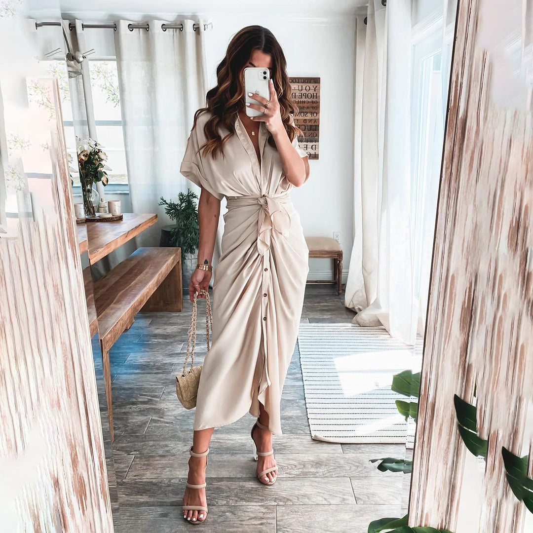 Abito Lungo Drappeggiato | Scollo a V | Elegante e Versatile