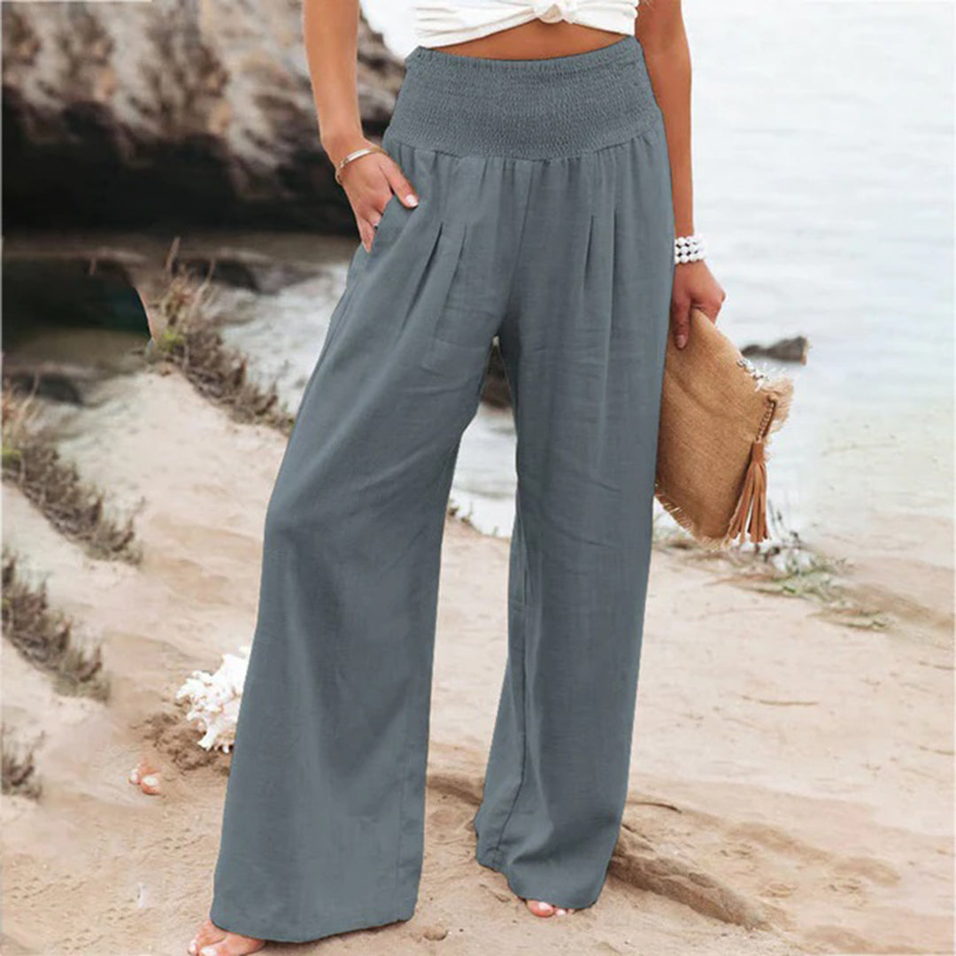 Pantaloni Estivi Donna | Cotone-Lino | Gamba Larga e Vita Alta con Cintura