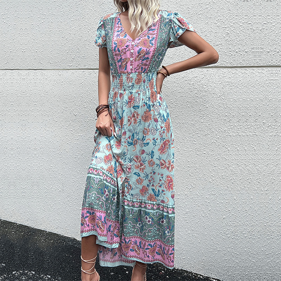 Abito Lungo Boho | Stampa Etnica | Leggero e Fluttuante