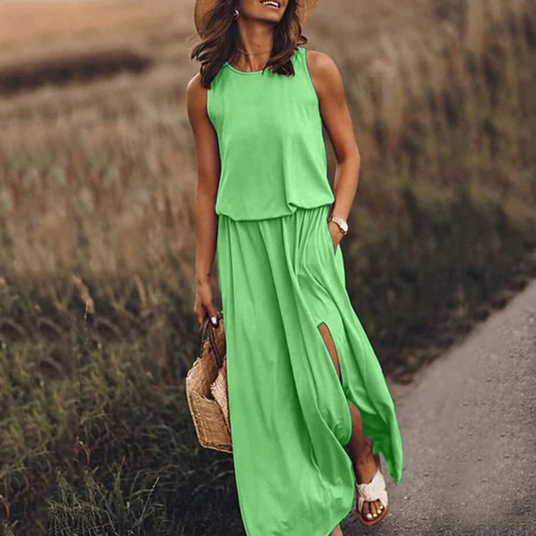 Abito Maxi Senza Maniche con Spacchi Laterali | Tessuto Leggero | Elegante e Casual