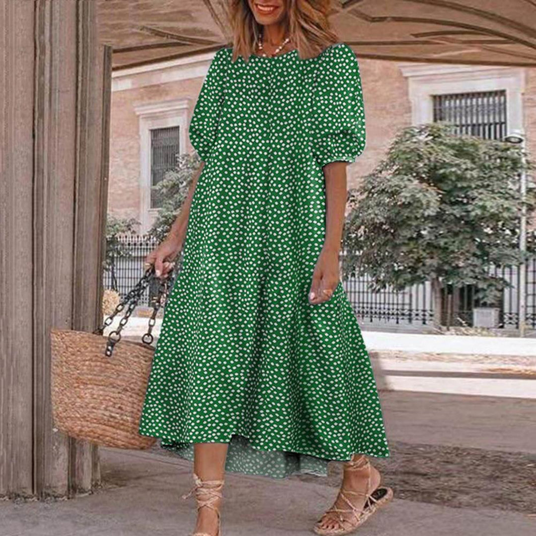 Abito Midi Oversize | Comodo & Chic | Maniche a Sbuffo & Stampa Vivace