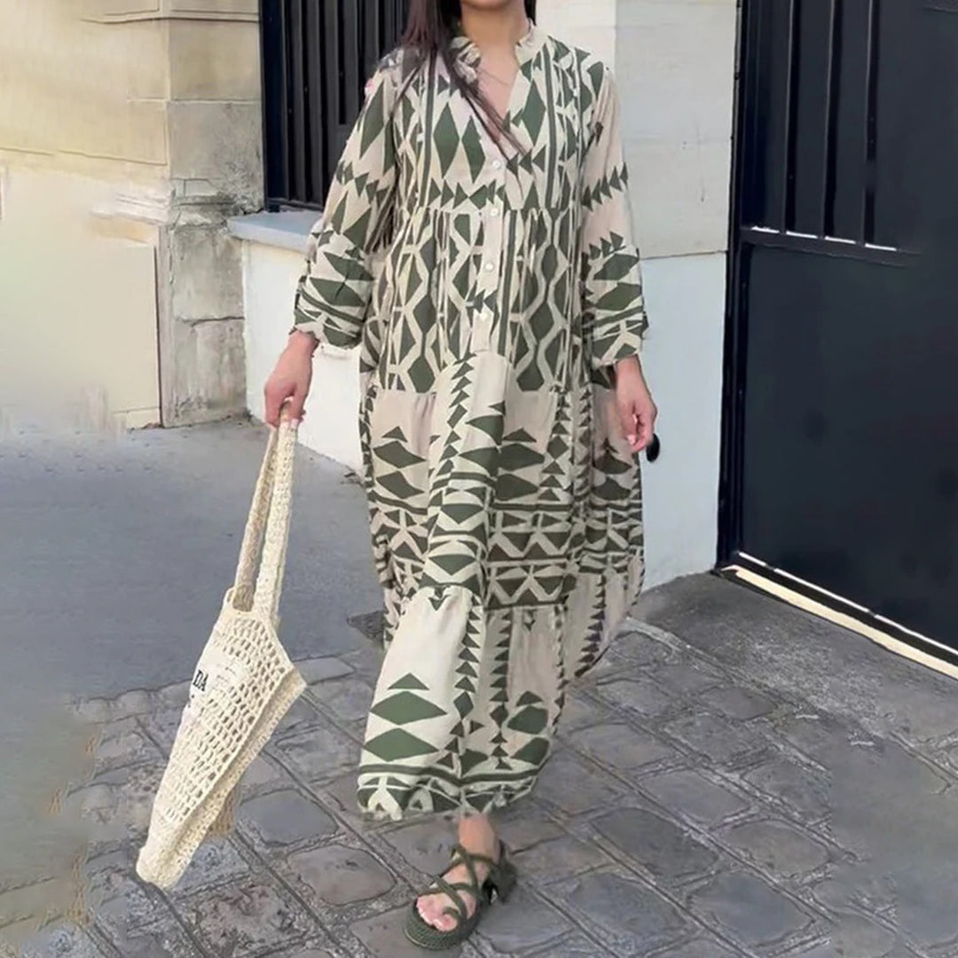 Abito Lungo Boho con Stampa Etno-Chic | Elegante | Fluttuante & Raffinato