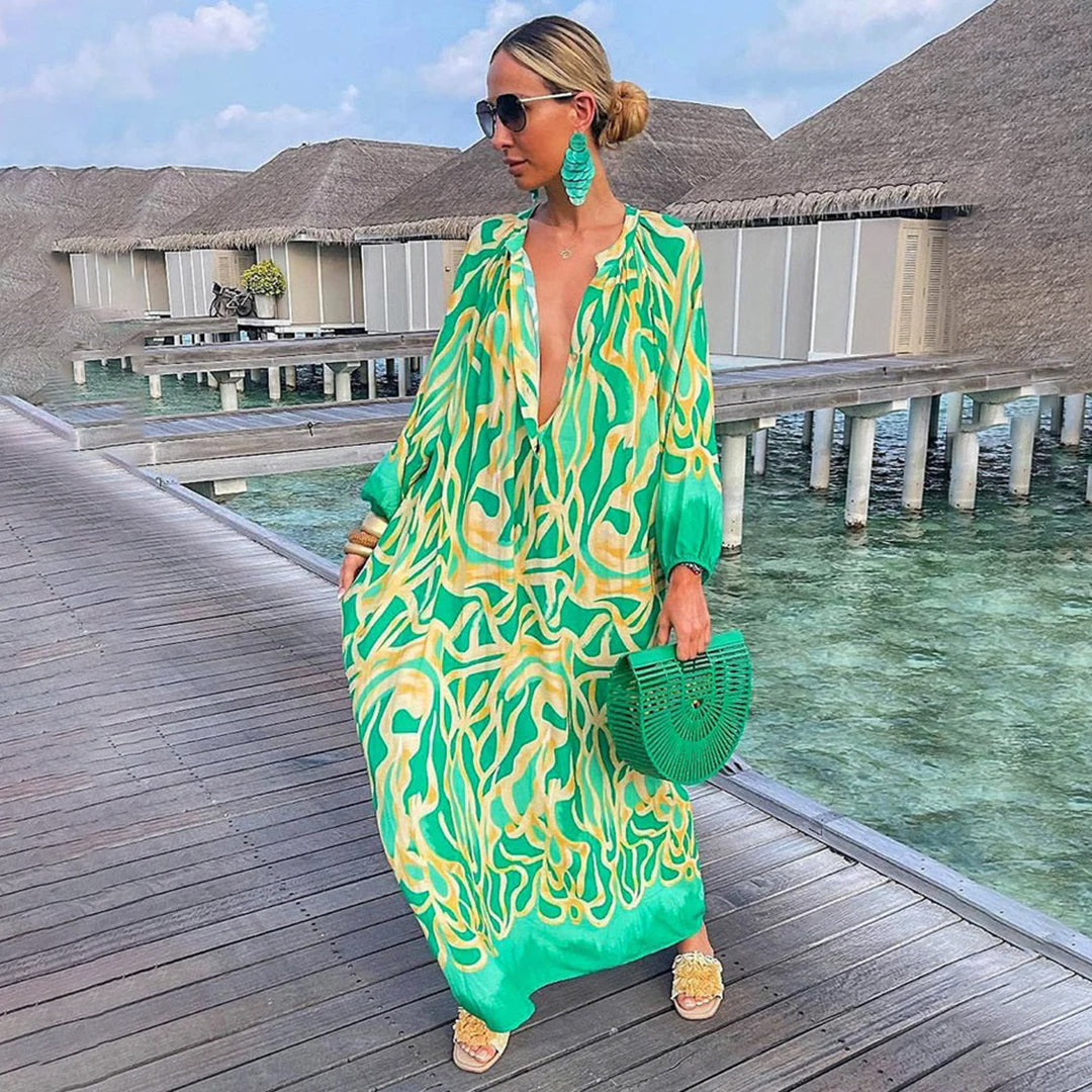 Caftano Lungo Estivo | Stampa Psichedelica | Fresco e Boho Chic