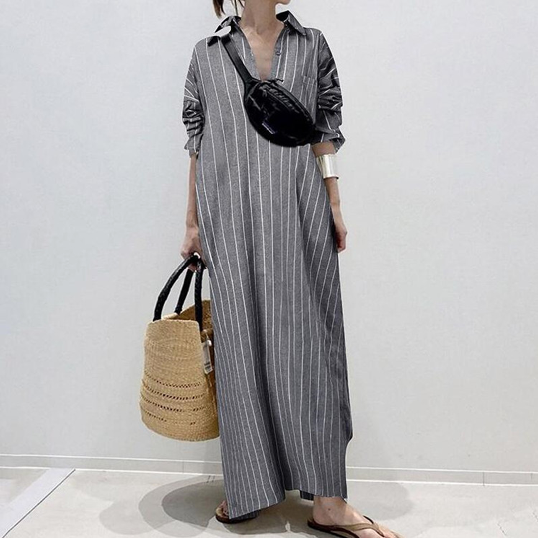 Maxi Dress Camicia | Righe Sottili | Casual e Sofisticato