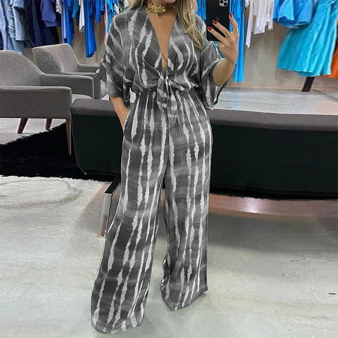 Jumpsuit Elegante | Gamba Larga & Scollo a V | Stampa Tie-Dye