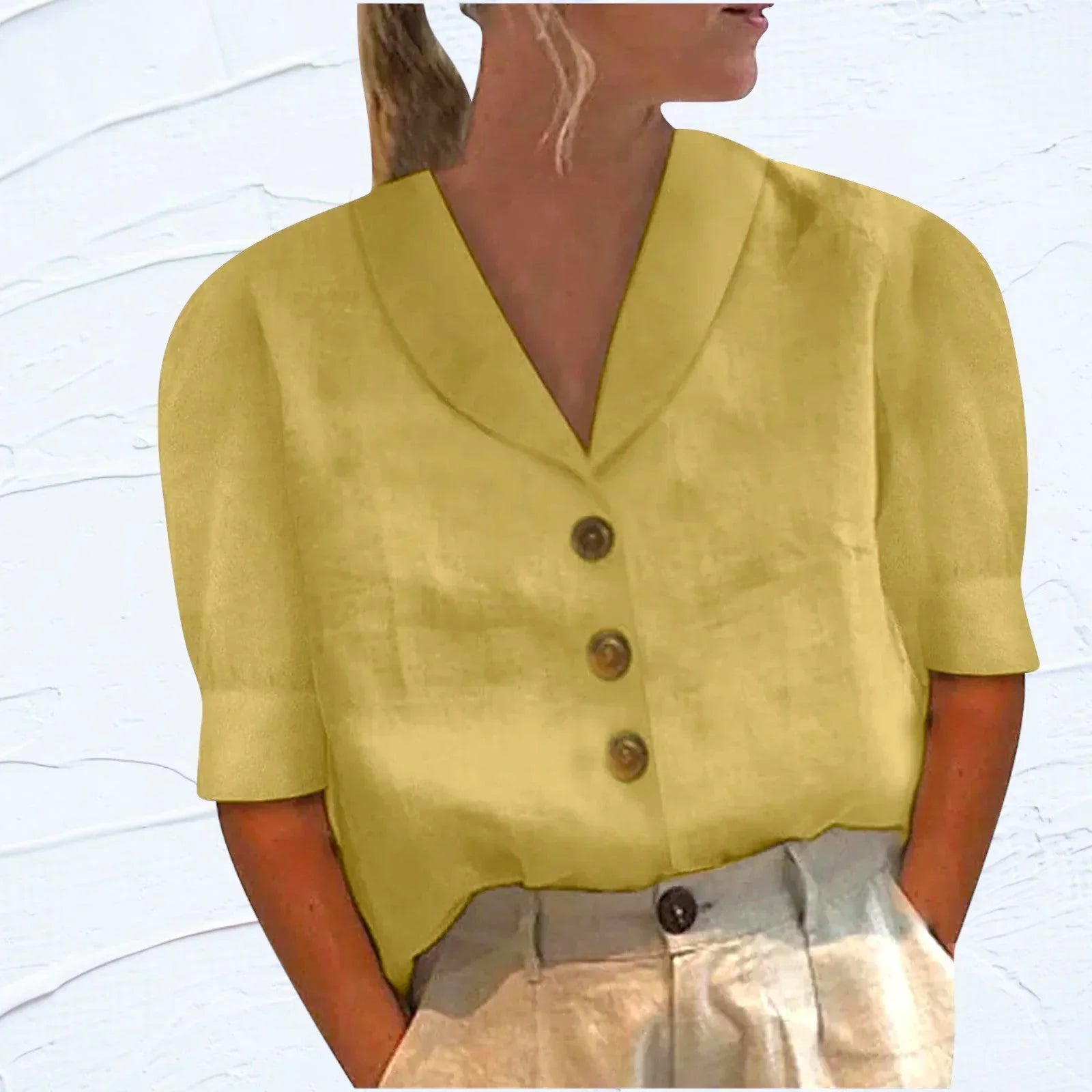 Camicia in Lino Donna | Maniche Corte | Traspirante e Leggera