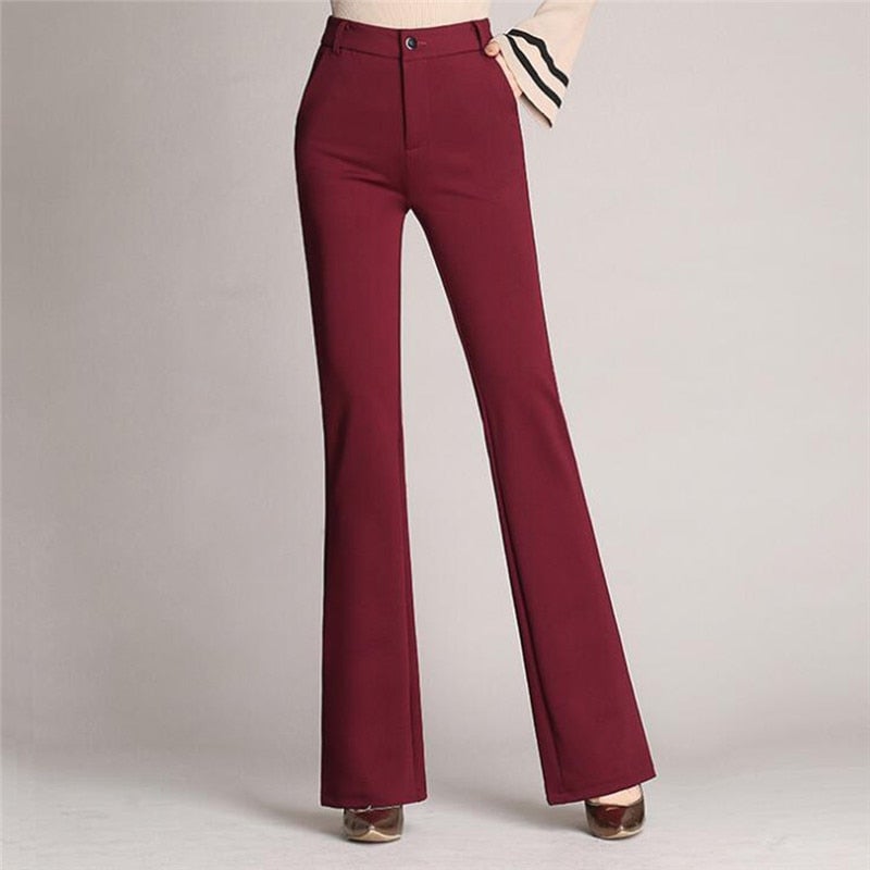 Pantaloni Donna a Zampa | Poliestere Elasticizzato | Vita Alta Elegante