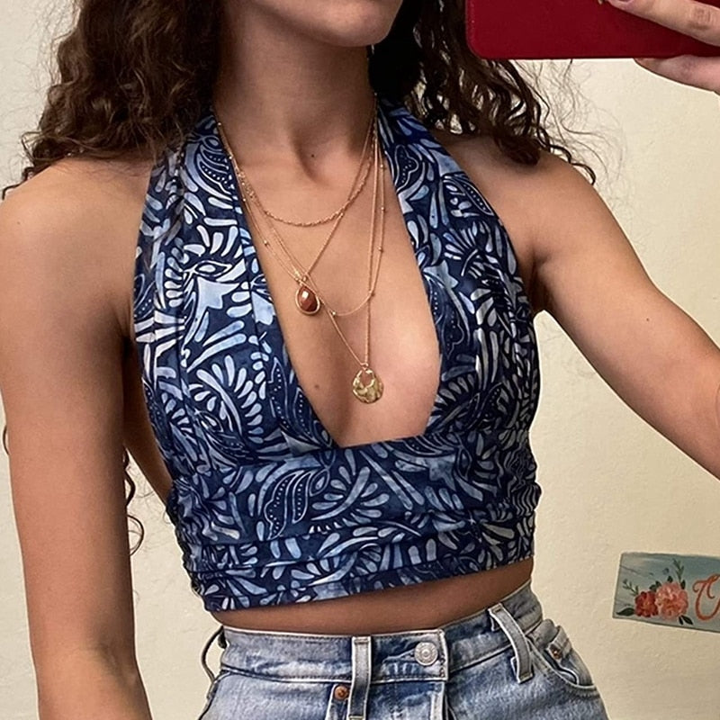 Crop Top Schiena Nuda | Stampa Floreale & Grafica | Estivo Sexy e Leggero