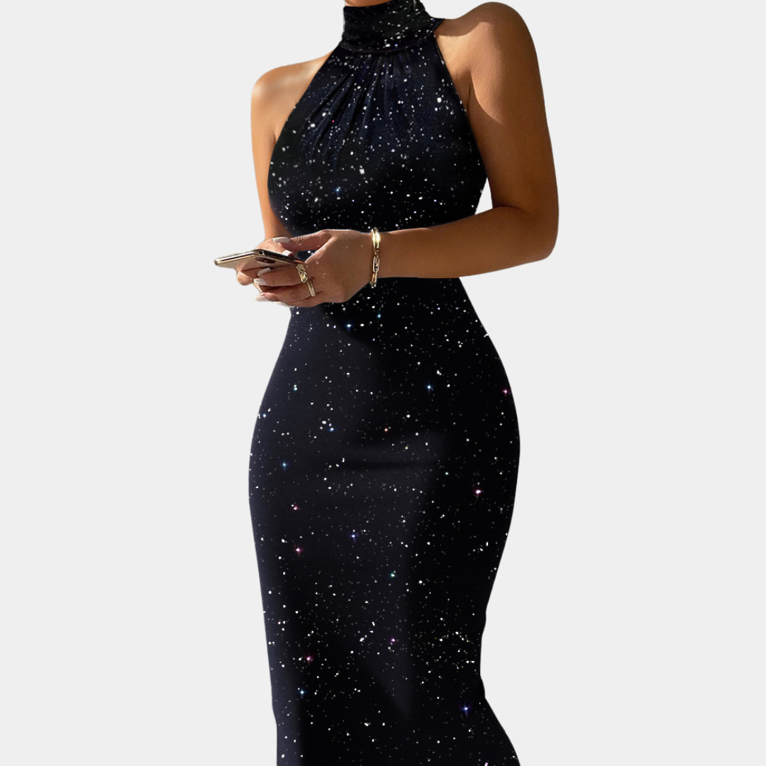 Abito Lungo Glitterato | Collo Alto | Elegante e Glamour