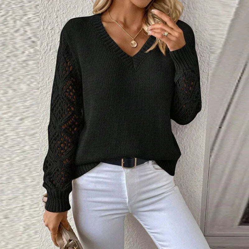 Maglione con Maniche in Pizzo | Scollo a V | Elegante e Femminile