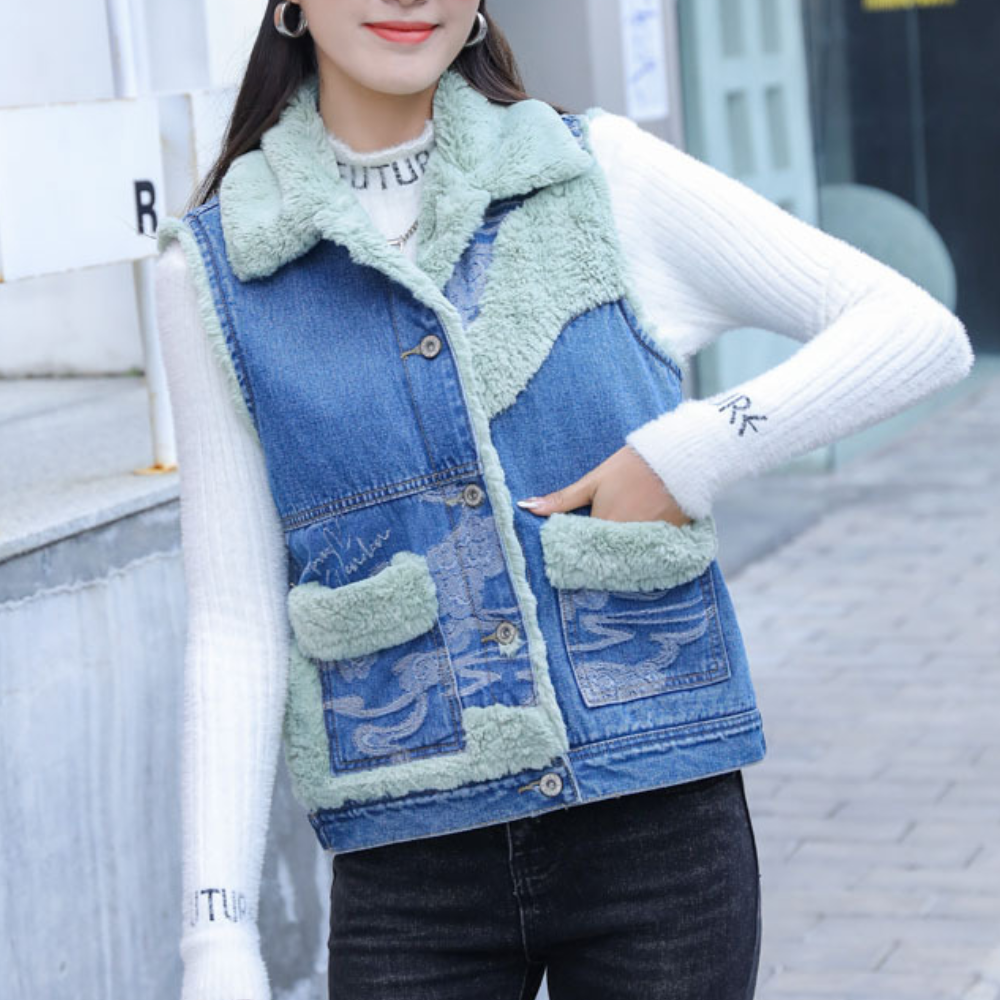Gilet in Denim e Peluche | Imbottito | Caldo e Trendy