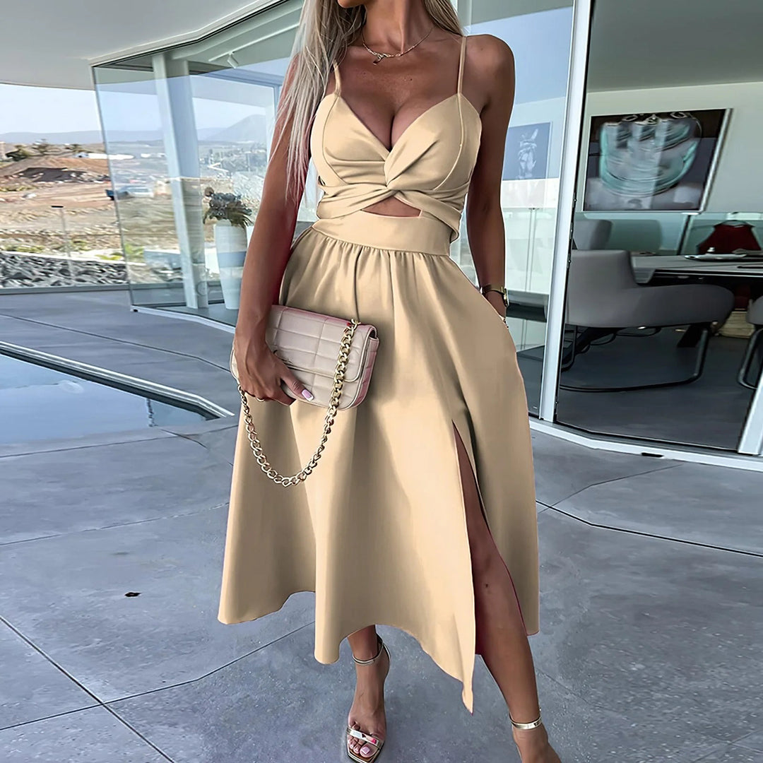 Abito Midi con Cut-Out | Spalline Sottili | Elegante e Seducente