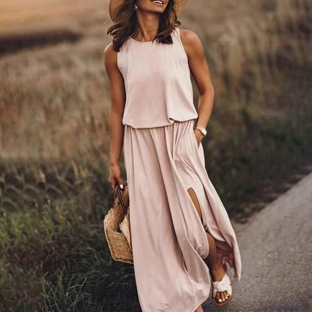 Abito Maxi Senza Maniche con Spacchi Laterali | Tessuto Leggero | Elegante e Casual