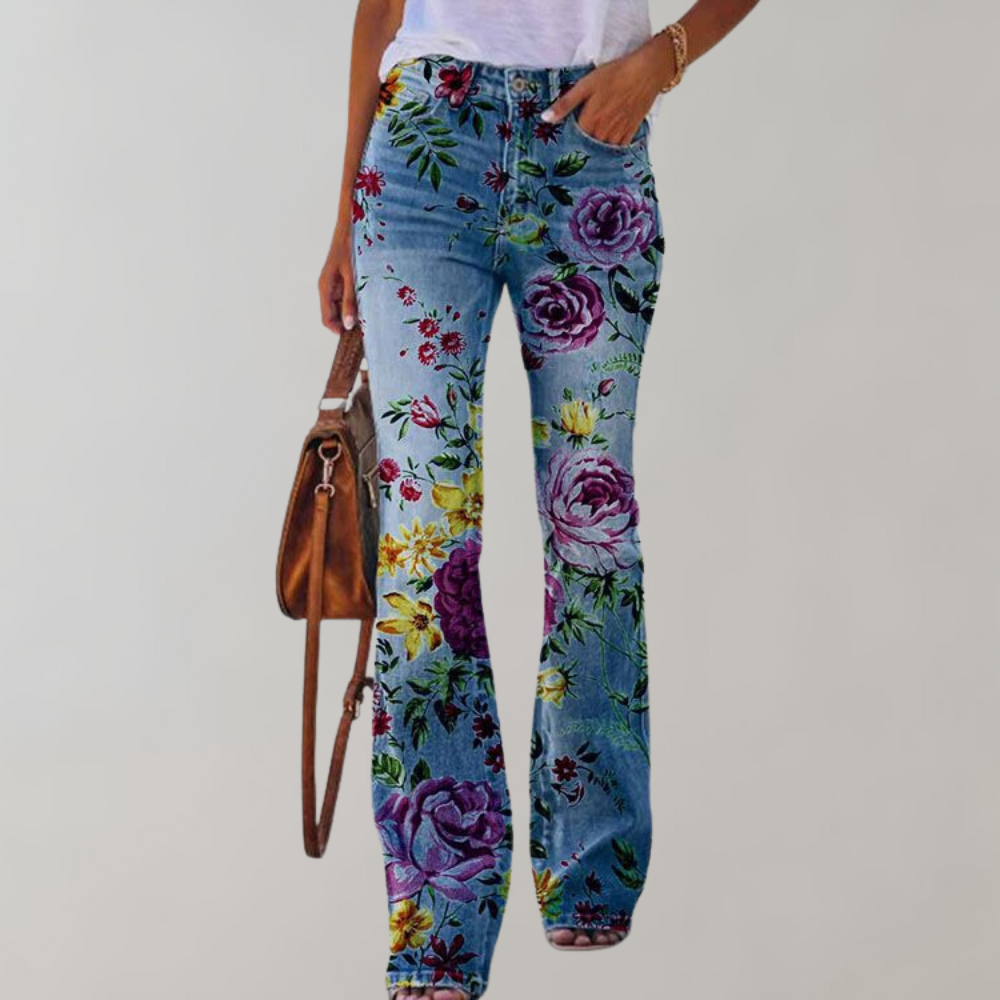 Jeans a Zampa Floreali | Vita Alta | Stile Vintage e Boho