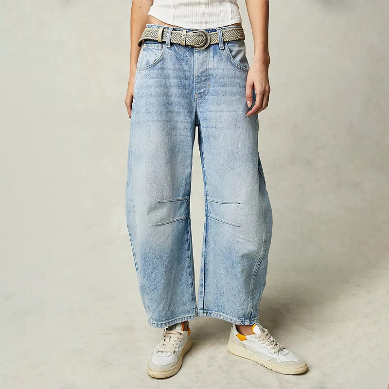 Jeans a Gamba Larga | Orlo Arricciato | Stile Casual e Vintage