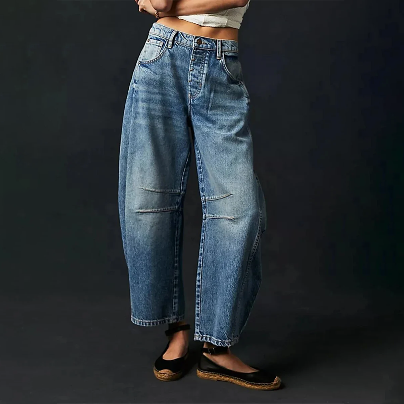 Jeans a Gamba Larga | Orlo Arricciato | Stile Casual e Vintage