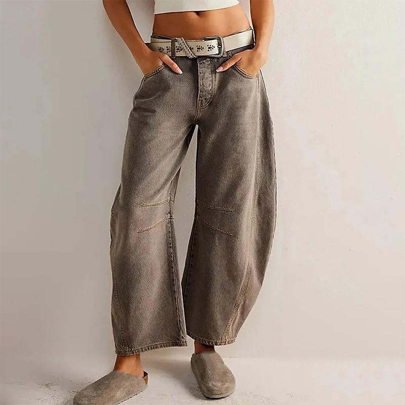 Jeans a Gamba Larga | Orlo Arricciato | Stile Casual e Vintage