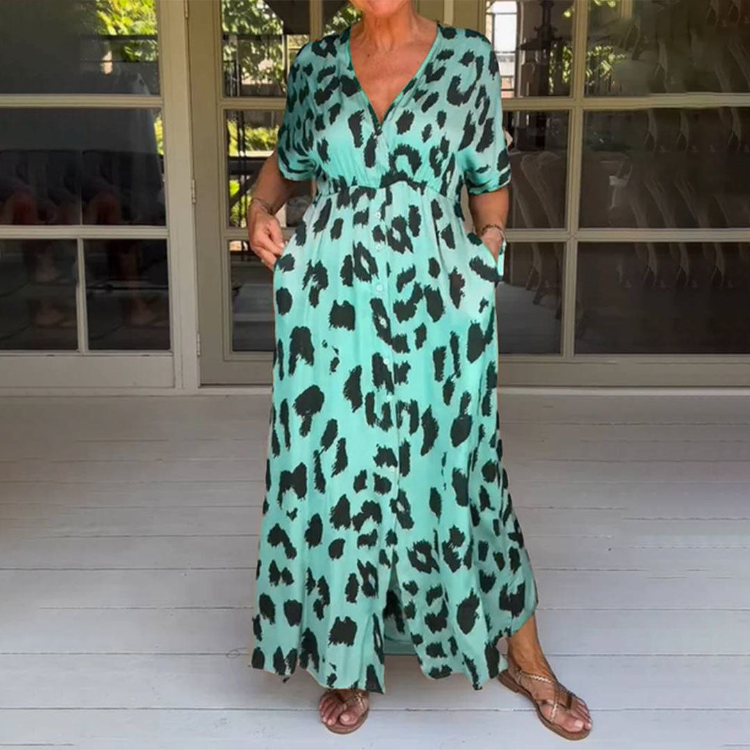 Maxi Abito Animalier | Audace & Chic | Scollo a V & Vestibilità Fluida