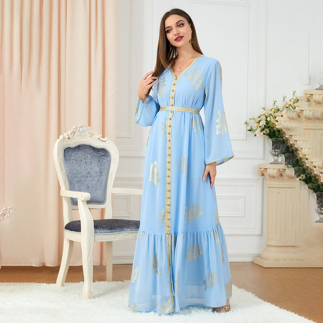 Caftano Maxi Dress | Ricami Dorati | Elegante e Raffinato