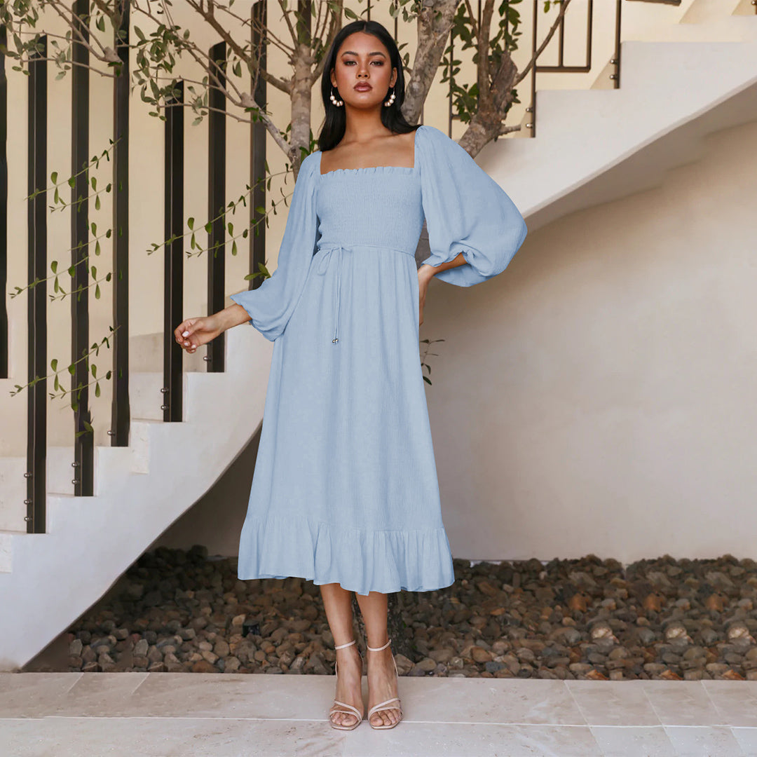 Abito Midi Elegante | Scollo Quadrato | Maniche a Campana