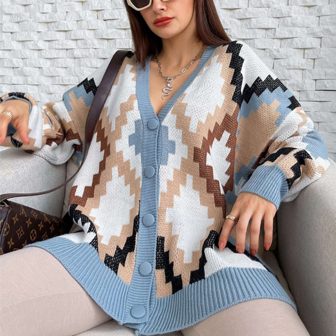 Cardigan Oversize Donna | Motivo Geometrico | Colorato e Morbido