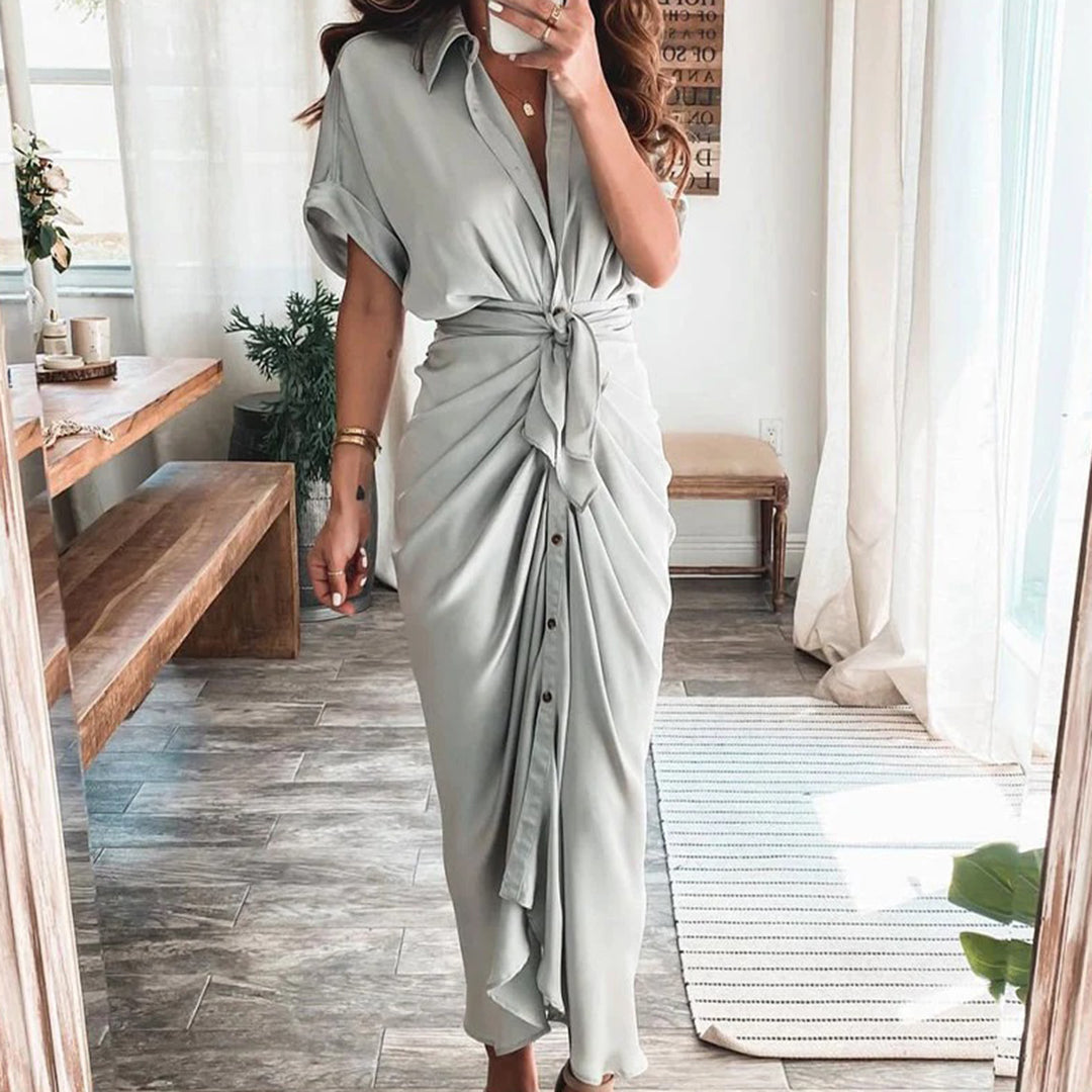 Abito Lungo Drappeggiato | Scollo a V | Elegante e Versatile