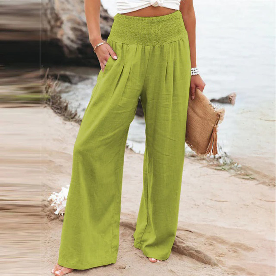 Pantaloni Estivi Donna | Cotone-Lino | Gamba Larga e Vita Alta con Cintura