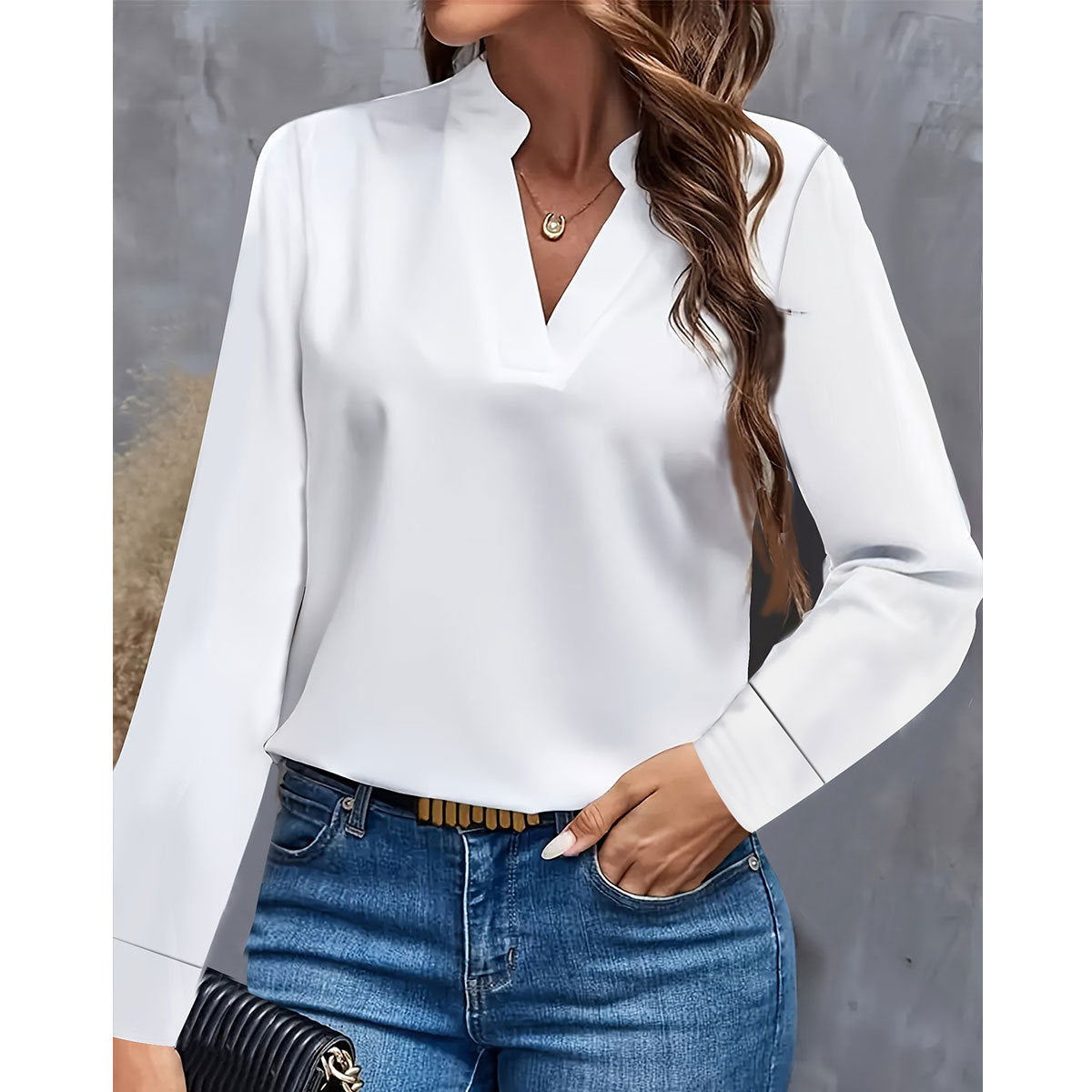 Blusa fluida scollo a V | Elegante e Confortevole | Maniche lunghe