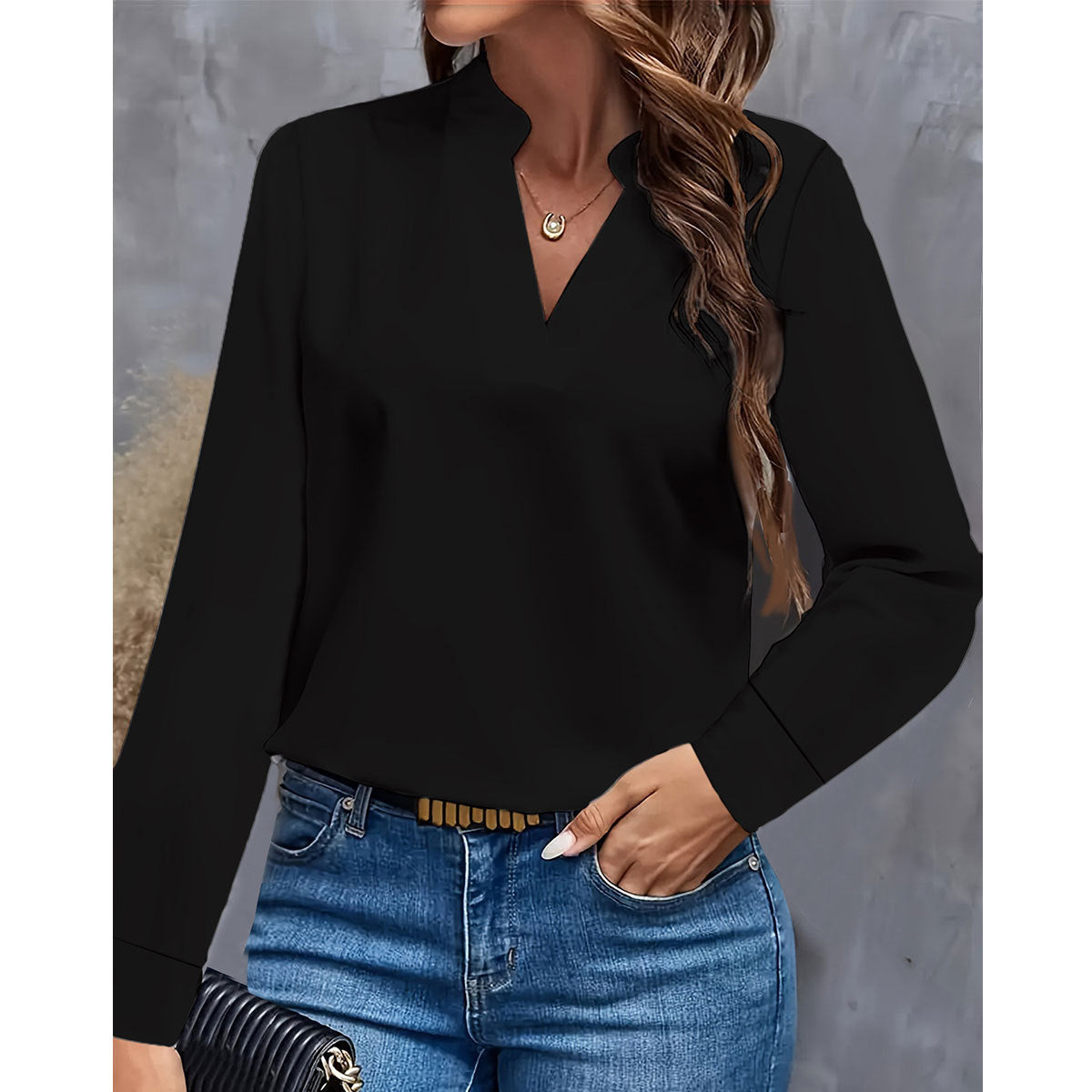 Blusa fluida scollo a V | Elegante e Confortevole | Maniche lunghe