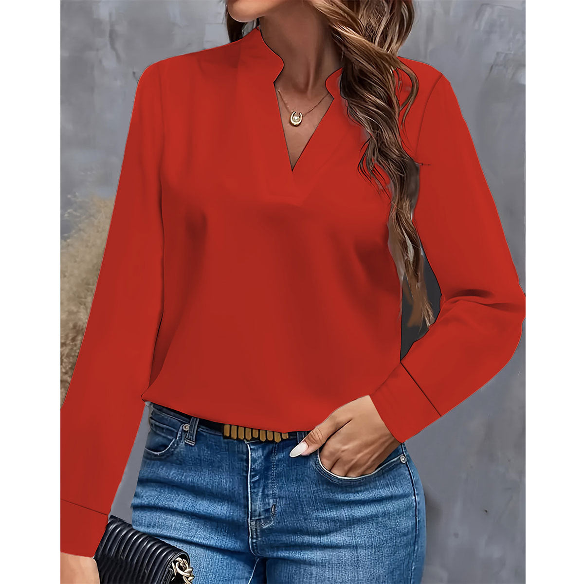 Blusa fluida scollo a V | Elegante e Confortevole | Maniche lunghe