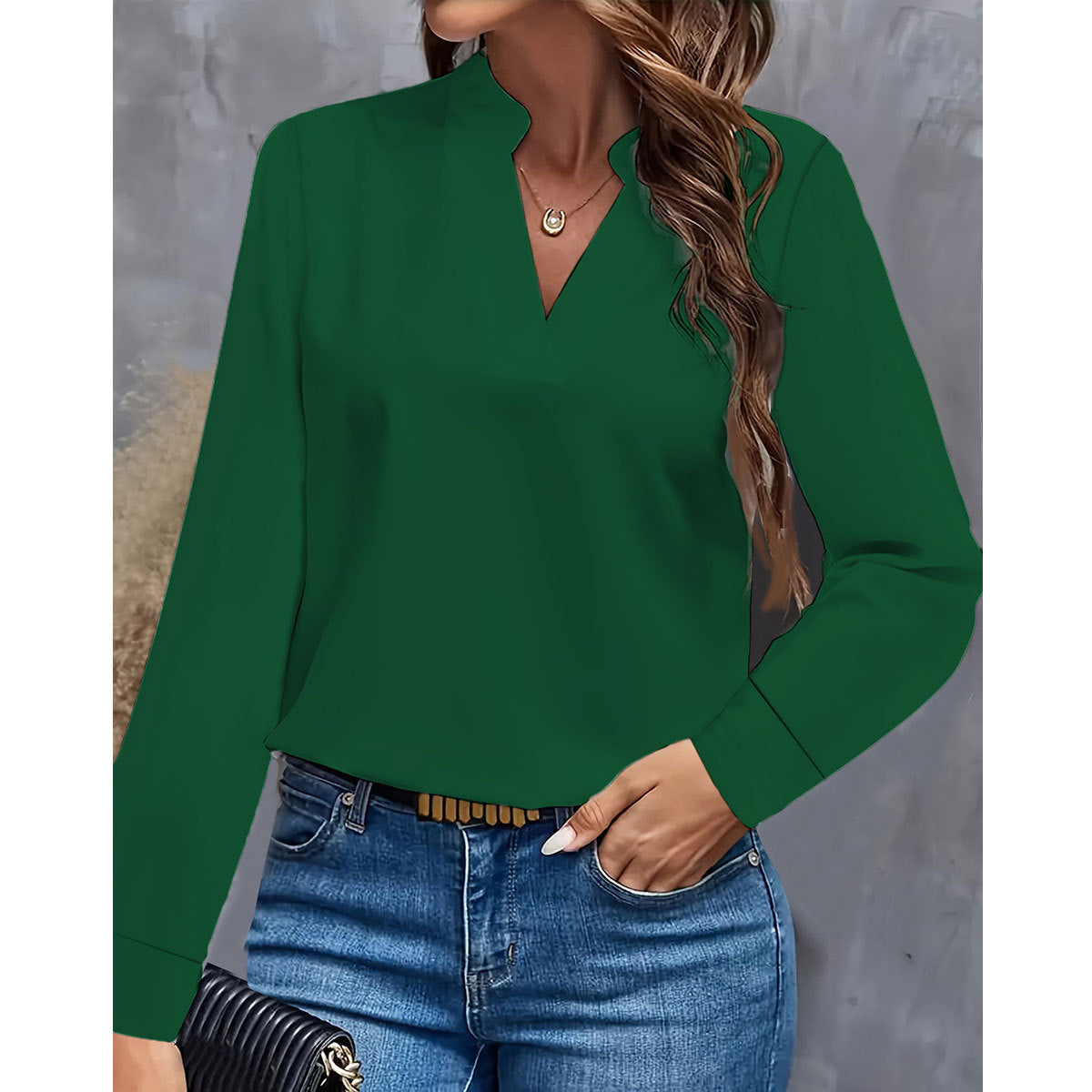 Blusa fluida scollo a V | Elegante e Confortevole | Maniche lunghe