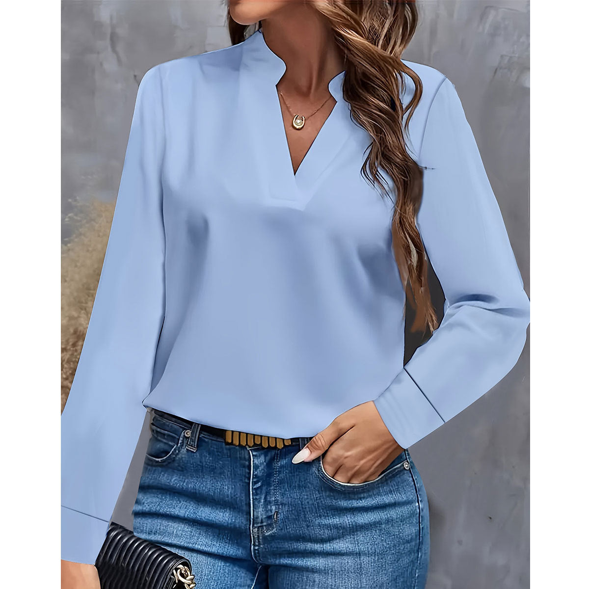 Blusa fluida scollo a V | Elegante e Confortevole | Maniche lunghe