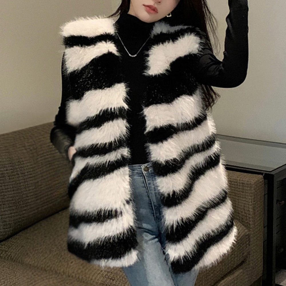 Gilet in Ecopelliccia a Righe | Caldo | Elegante e Sofisticato