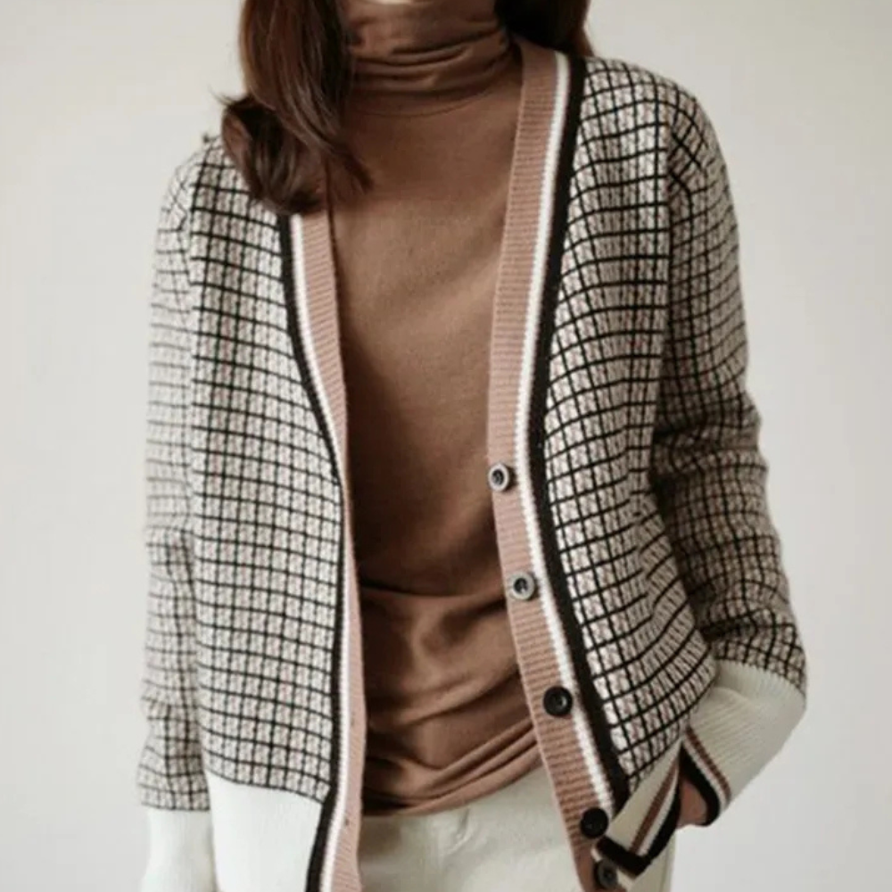 Cardigan Elegante Donna | Fantasia a Quadri | Maglia Morbida e Versatile