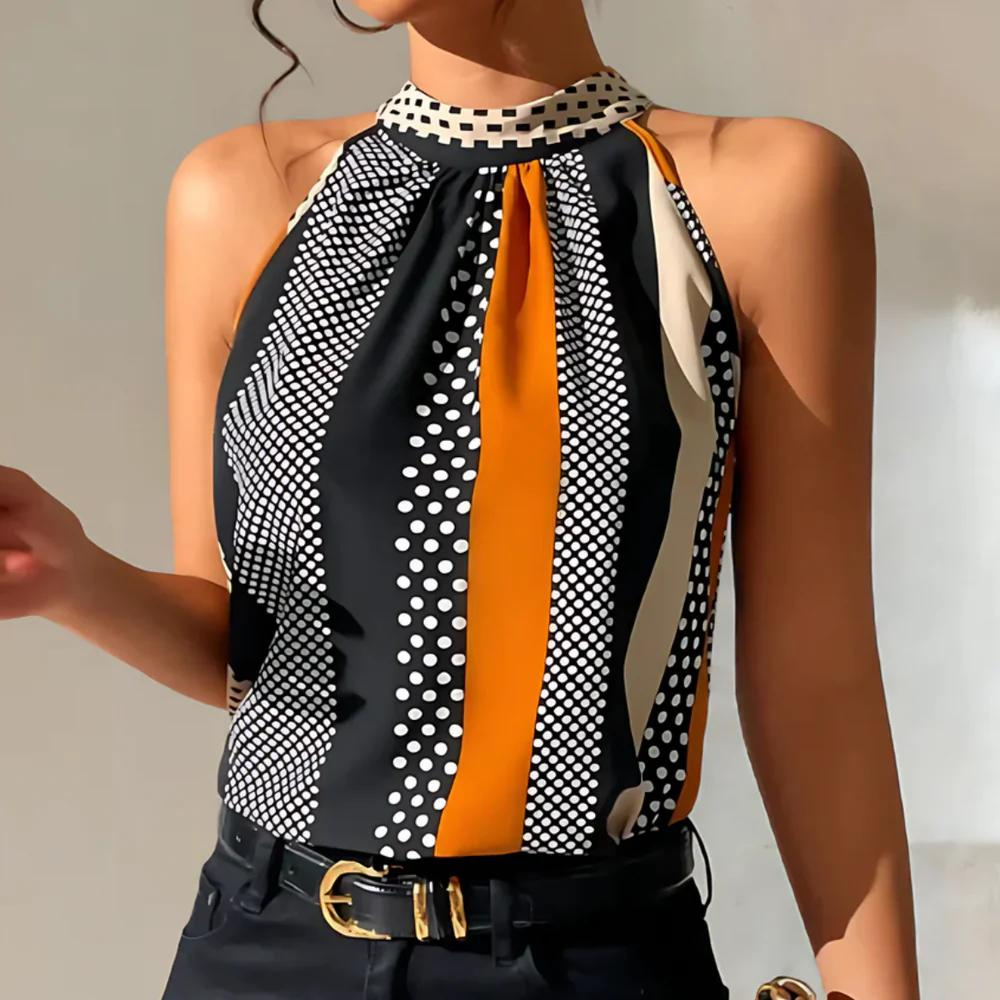 Top Senza Maniche | Multicolore | Collo Alto con Stampa Grafica