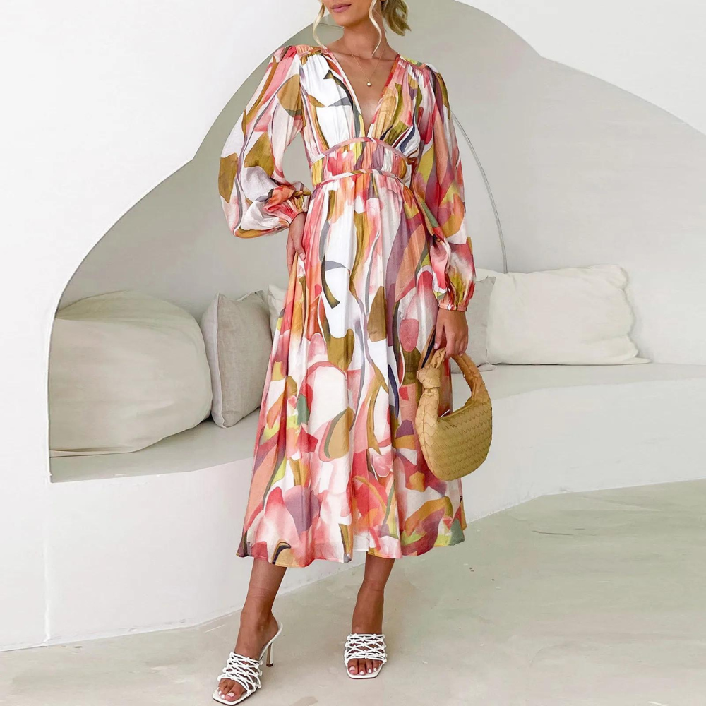 Abito Lungo Multicolore | Poliestere | Elegante e Arioso