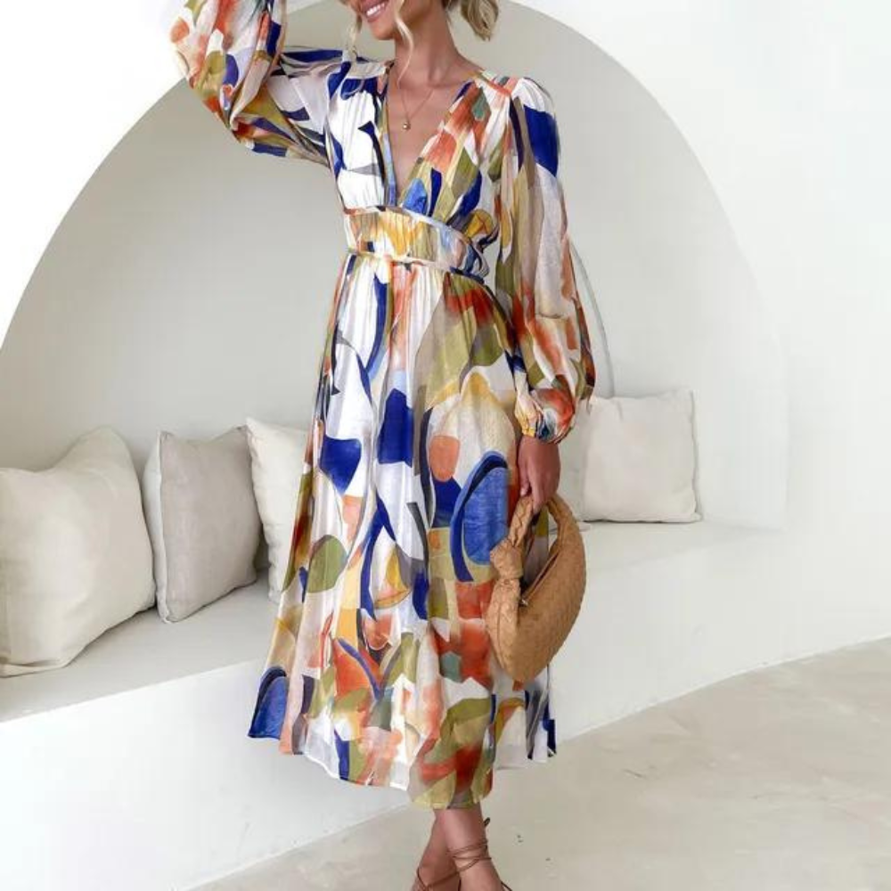 Abito Lungo Multicolore | Poliestere | Elegante e Arioso