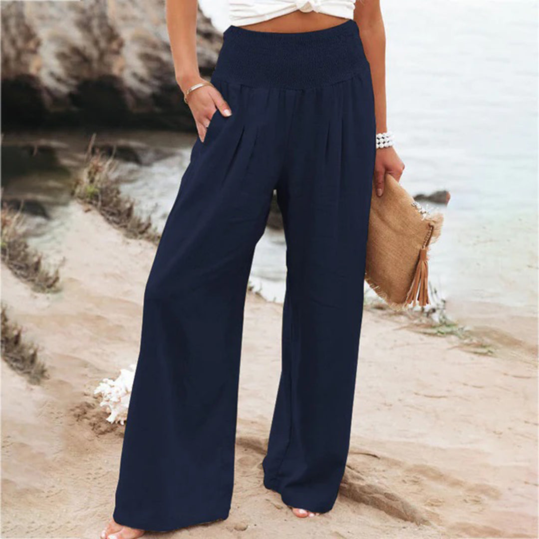 Pantaloni Estivi Donna | Cotone-Lino | Gamba Larga e Vita Alta con Cintura