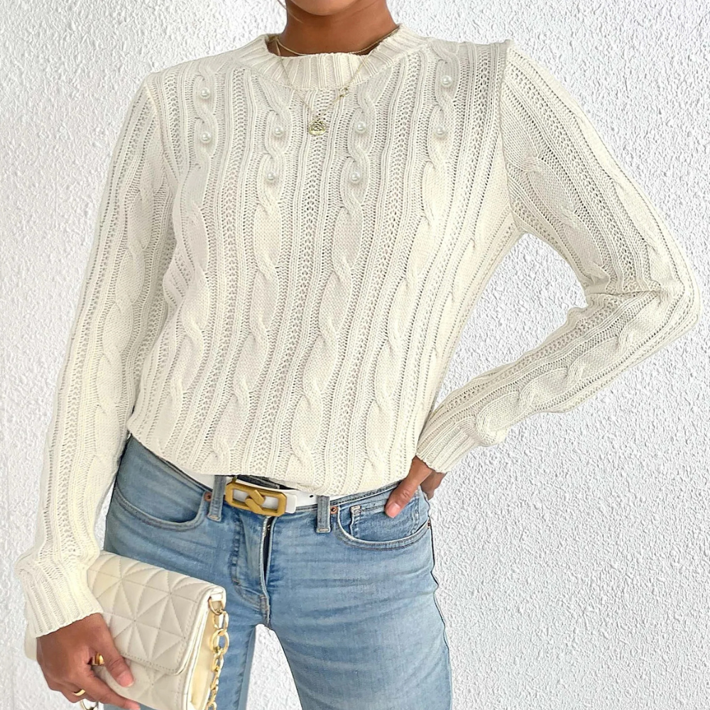 Maglione a Trecce con Perle | Elegante e Morbido | Perfetto per un Look Chic