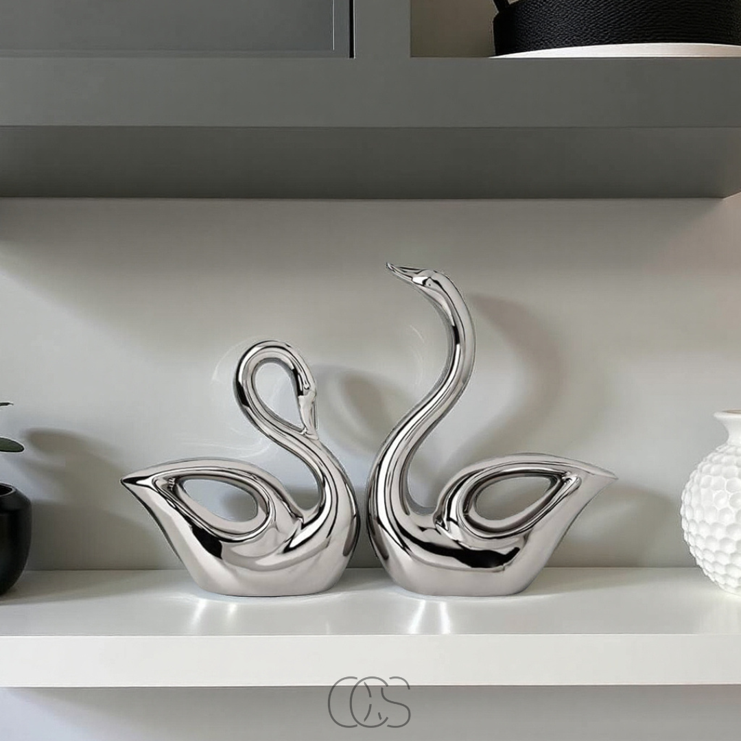 Coppia Cigni Decorativi Argentati