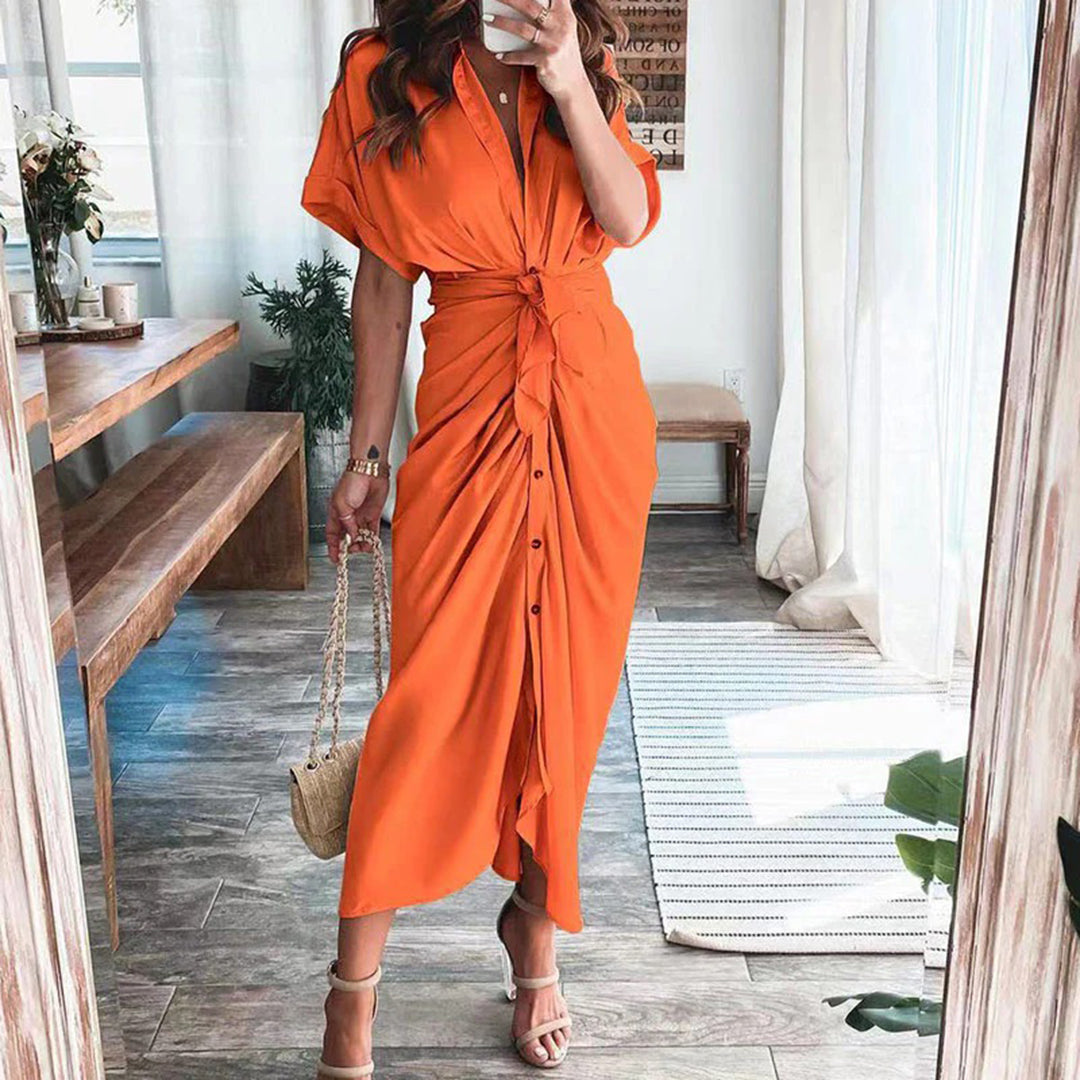 Abito Lungo Drappeggiato | Scollo a V | Elegante e Versatile