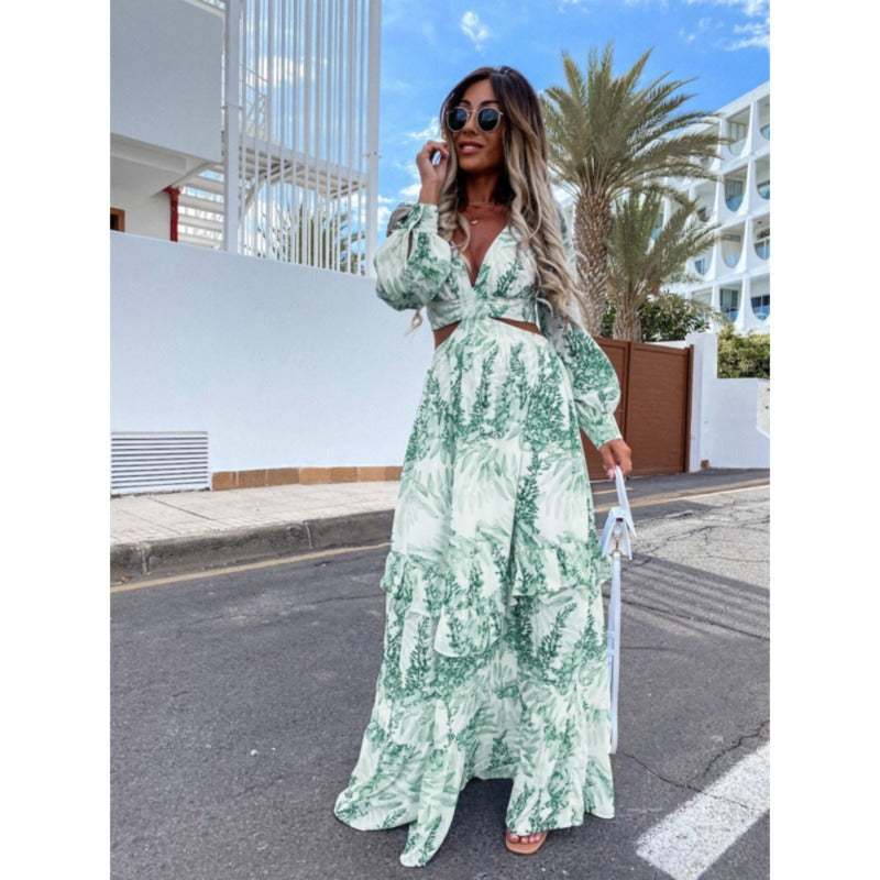 Maxi Dress Estivo | Stampa Tropicale | Scollo Profondo