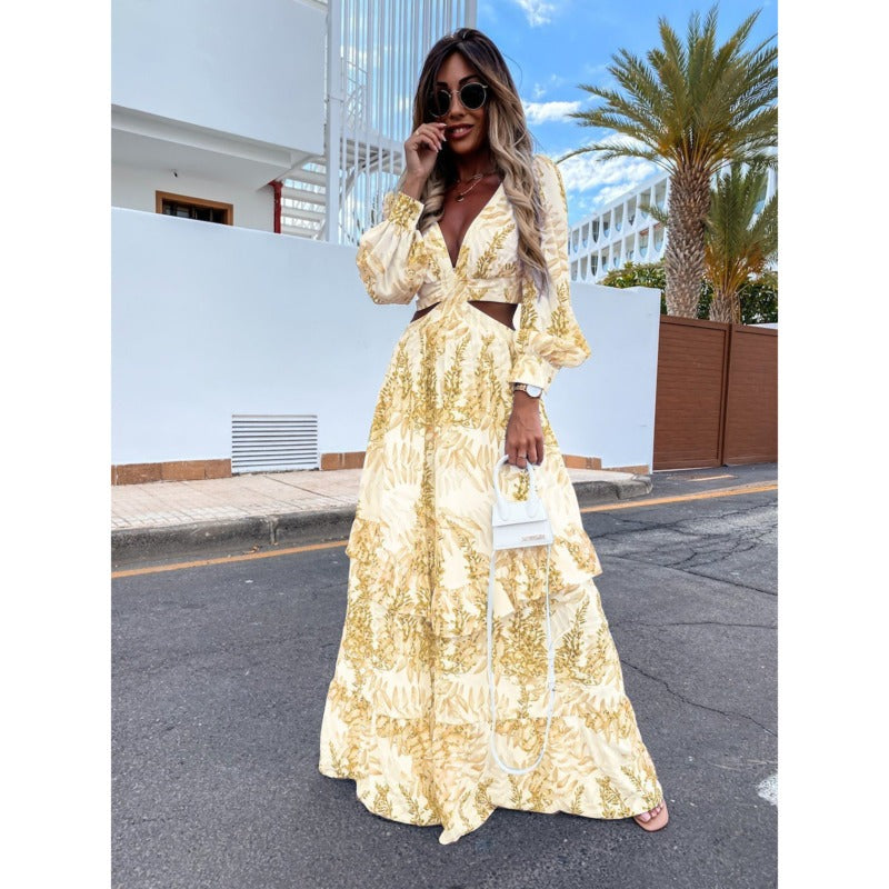 Maxi Dress Estivo | Stampa Tropicale | Scollo Profondo