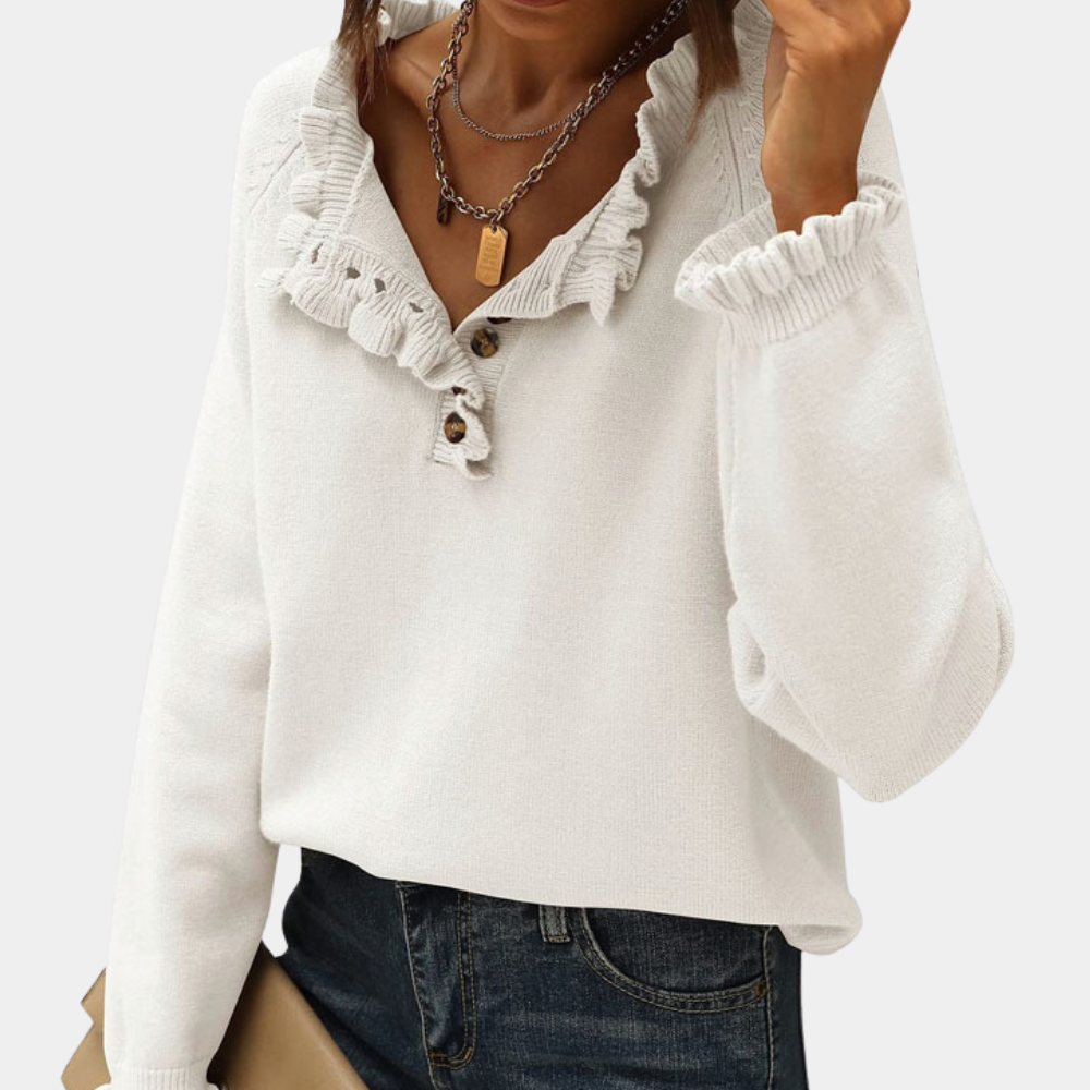 Maglione con Volant | Scollo con Bottoni | Elegante & Femminile