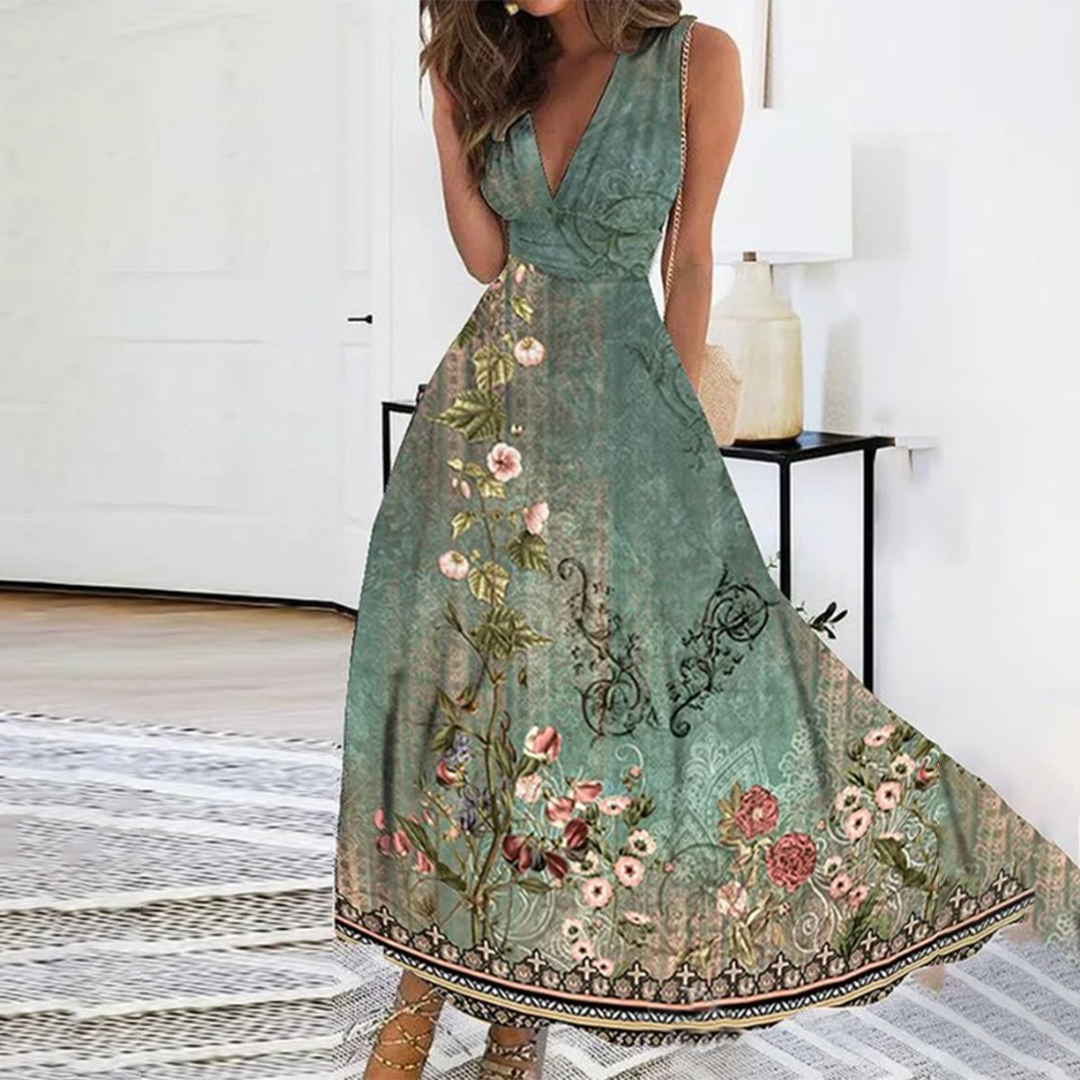 Abito Lungo Floreale | Elegante & Romantico | Scollo a V & Vestibilità Fluida