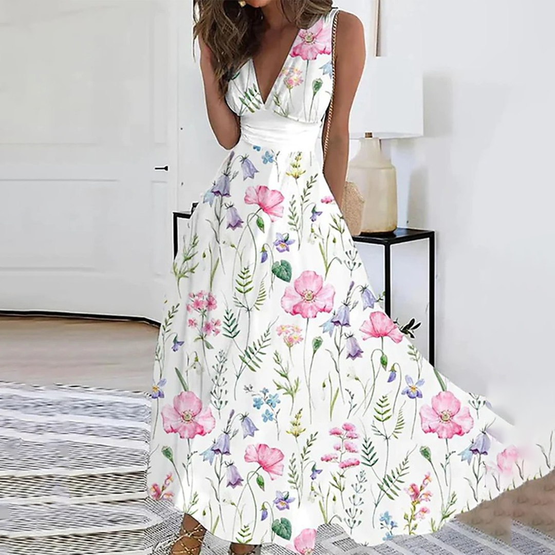 Abito Lungo Floreale | Elegante & Romantico | Scollo a V & Vestibilità Fluida