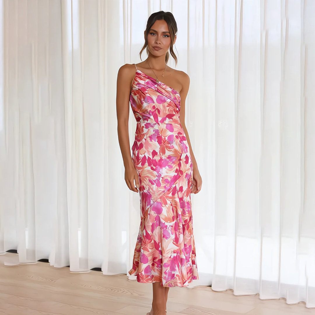 Abito Midi Monospalla | Elegante & Floreale | Stile Sofisticato