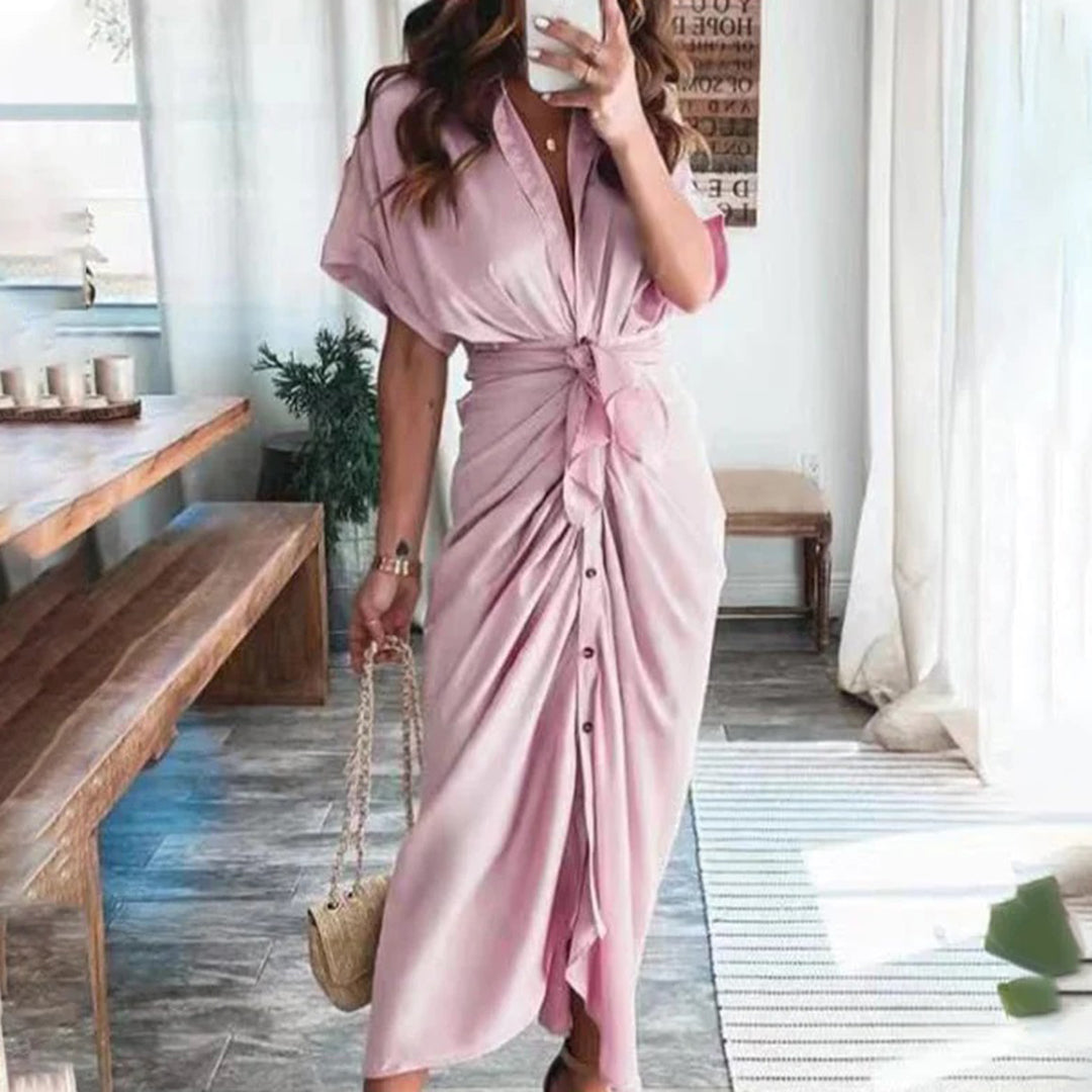 Abito Lungo Drappeggiato | Scollo a V | Elegante e Versatile